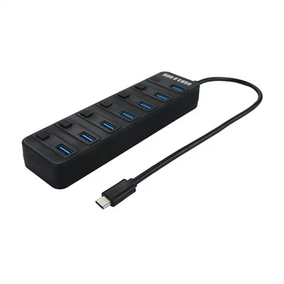 USB C do 7 portov USB 3.{2}} HUB s individuálnymi prepínačmi zapnutia/vypnutia