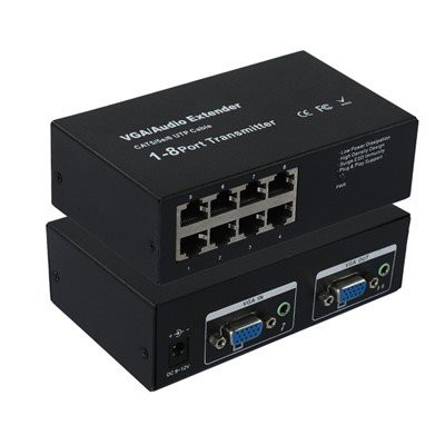 VGA a vysielač zvuku CAT5 CAT5e UTP 8-Port