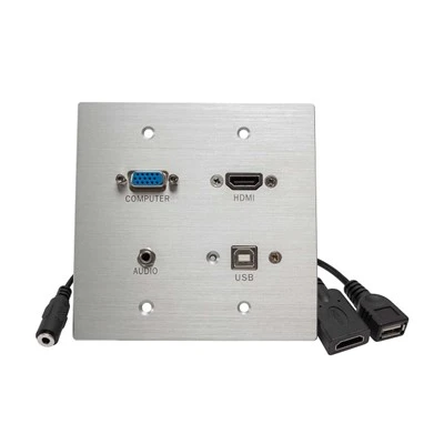HDMI, VGA, 3,5 mm a USB priechodná dvojitá nástenná platňa